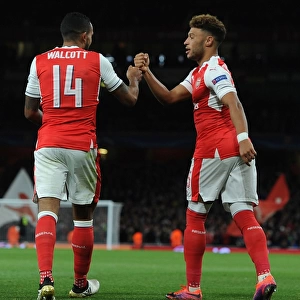 Arsenal's Oxlade-Chamberlain and Walcott Celebrate Goals Against Ludogorets in 2016-17 Champions League