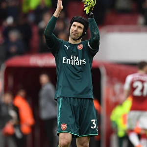 Arsenal's Petr Cech Celebrates with Fans after Arsenal v Watford Match