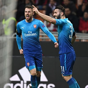 Arsenal's Ramsey and Kolasinac Celebrate Goals Against AC Milan in Europa League