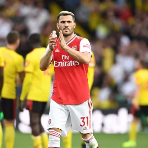 Arsenal's Sead Kolasinac Celebrates Victory over Watford with Fans, 2019-20 Premier League