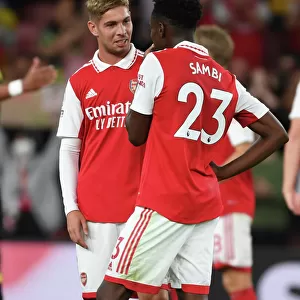 Arsenal's Smith Rowe and Sambi Celebrate Victory Over Aston Villa in 2022-23 Premier League