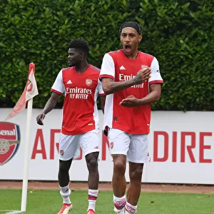 Arsenal's Thomas Partey and Pierre-Emerick Aubameyang Post-Match: Arsenal v Millwall, 2021-22 Pre-Season Friendly