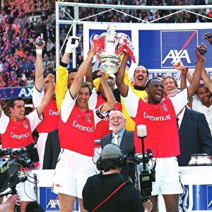 Arsenal's Tony Adams and Patrick Vieira Lift FA Cup: Arsenal 2:0 Chelsea (AXA Final 2002, Millennium Stadium, Cardiff, Wales)