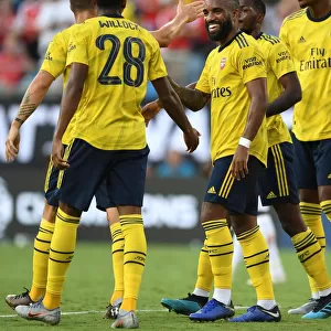 Arsenal's Willock and Lacazette Celebrate Goal in 2019 International Champions Cup, Charlotte