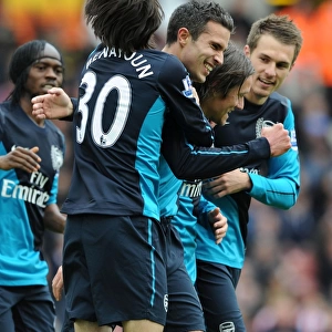 Arsenal's Winning Moment: Van Persie, Benayoun, Rosicky, and Ramsey Celebrate Goal vs Stoke City (2012)
