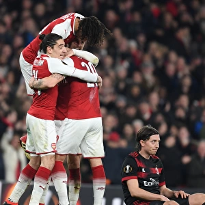 Arsenal's Xhaka, Elneny, Bellerin, and Ramsey Celebrate Europa League Goals Against AC Milan