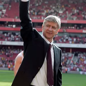 Arsene Wenger Arsenal Manager waves to the fans after the match