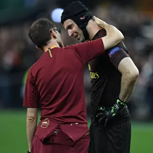 Bittersweet End: Cech Comforted by Garcia after Arsenal's Europa League Defeat to Chelsea (Baku, 2019)