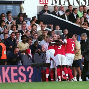 Cesc Fabregas celebrates scoring Arsenals 2nd goal with the Arsenal bench