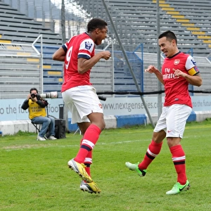 Chuba Akpom and Nico Yennaris Celebrate Arsenal's Goal in NextGen Series Semi-Final against Chelsea