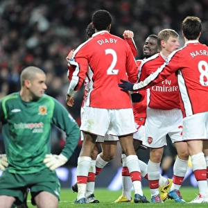 Eduardo celebrates scoring the 2nd Arsenal goal with Emmanuel Eboue, Abou Diaby