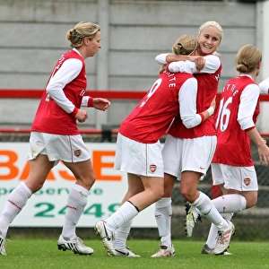 Ellen White celebrates scoring a goal for Arenal with Steph Houghton. Arsenal Ladies 9