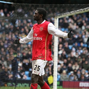 Emmanuel Adebayor celebrates scoring his 2nd and Arsenals 3rd goal