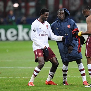 Emmanuel Adebayor, Emmanuel Eboue and William Gallas celebrate Arsenals victory