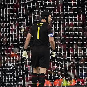 Focused Petr Cech in Action for Arsenal against Blackpool (2018-19 Carabao Cup)