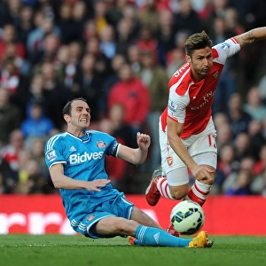 Intense Battle: Olivier Giroud vs. John O'Shea - Arsenal vs. Sunderland, Premier League Clash (2015)