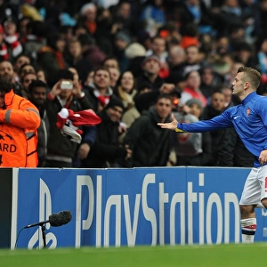 Jack Wilshere Celebrates with Arsenal Fans after Arsenal v Marseille UEFA Champions League Match, 2013