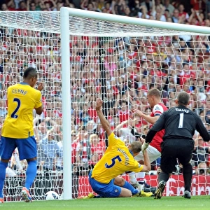 Jos Hooiveld (Soton) scores an own goal. Arsenal 6: 1 Southampton. Barclays Premier League