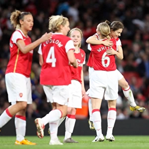 Karen Carney celebrates scoring Arsenals 4th goal her 2nd