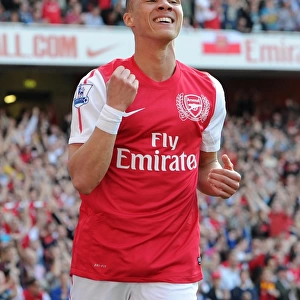 Kieran Gibbs celebrates scoring Arsenals 1st goal. Arsenal 3: 0 Aston Villa