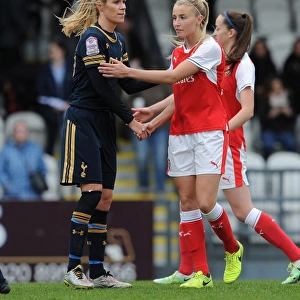 Leah Williamson and Wendy Martin: A Sportsmanlike Handshake After Arsenal Ladies vs. Tottenham Hotspur Ladies FA Cup Match