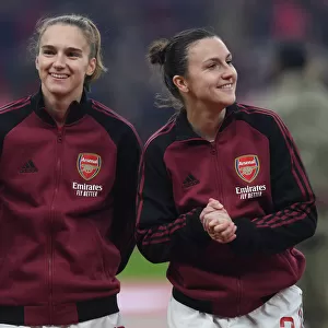 LONDON, ENGLAND - DECEMBER 05: Vivianne Miedema and Lotte Wubben-Moy of Arsenal before the Womens FA Cup Final between