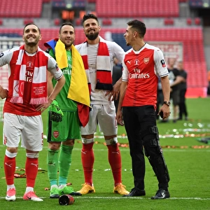 Lucas Perez, David Ospina, Olivier Giroud and Gabriel (Arsenal) after the match