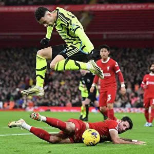 Martinelli Leaps Over Szoboszlai in Intense Liverpool vs. Arsenal Clash (2023-24)