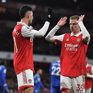Martinelli and Zinchenko Celebrate Arsenal's Fourth Goal Against Everton (2022-23)