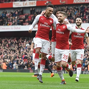 Mustafi and Aubameyang Celebrate Arsenal's First Goal Against Watford (2017-18)