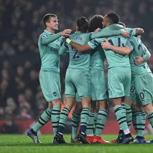 Mustafi and Holding Celebrate Arsenal's Goal Against Manchester United (2018-19)