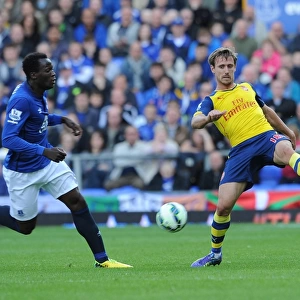Nacho Monreal (Arsenal) Romelu Lakaku (Everton). Everton 2: 2 Arsenal. Barclays Premier League