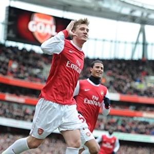Nicklas Bendtner celebrates scoring the 1st Arsenal goal. Arsenal 2: 1 Huddersfield Town