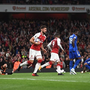 Olivier Giroud Celebrates After Scoring His Third Goal: Arsenal vs Leicester City, Premier League 2017-18