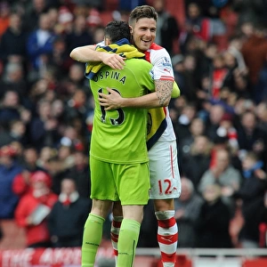 Olivier Giroud and David Ospina (Arsenal) celebrate after the match. Arsenal 4: 1 Liverpool