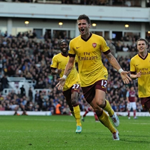 Olivier Giroud, Gervinho, and Aaron Ramsey Celebrate Goal: West Ham United vs. Arsenal (2012-13)