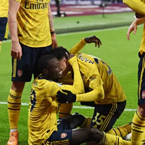 Pepe and Martinelli Celebrate Arsenal's Winning Goals Against West Ham United (2019-20)