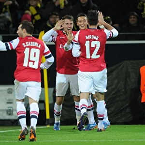 Ramsey, Ozil, and Giroud's Goal Celebration: Borussia Dortmund vs. Arsenal, UEFA Champions League (2013-14)