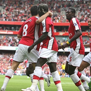 Samir Nasri celebrates scoring the Arsenal goal with Bacary Sagna