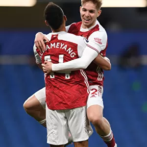 Smith Rowe and Aubameyang: Arsenal's Unstoppable Duo Celebrate Goal Against Chelsea in Empty Stamford Bridge
