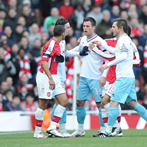Theo Walcott (Arsenal) clashes with Daniel Fox (Burnley). Arsenal 3: 1 Burnley