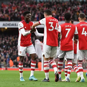 Thomas Partey and Granit Xhaka Celebrate Arsenal's First Goal Against Leicester City (2021-22)