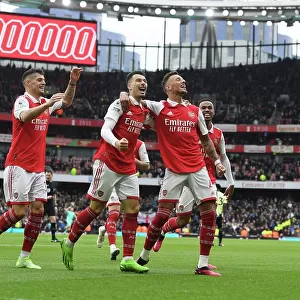 Triumphant Threesome: White, Xhaka, Martinelli Celebrate Arsenal's Goal Against Leeds United