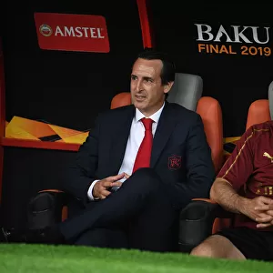 Unai Emery and Juan Carlos Carcedo, Arsenal's Head Coach and Assistant, before the Europa League Final against Chelsea, Baku 2019