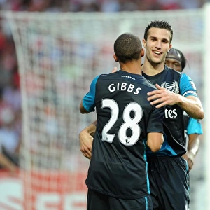 Van Persie and Gibbs: Celebrating a Goal for Arsenal against Benfica, 2011-12 Pre-Season Friendly