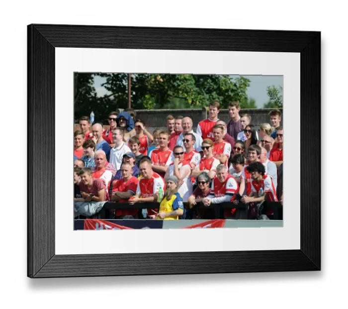 Framed Print : Arsenal fans. Boreham Wood 0: 2 Arsenal. Pre Season Friendly. Meadow Park. Borehamwood Framed Print : Arsenal fans. Boreham Wood 0: 2 Arsenal. Pre Season Friendly. Meadow Park. Borehamwood