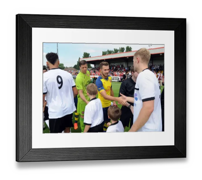 Framed Print : Aaron Ramsey Shakes Hands with Josh Hill: Boreham Wood vs Arsenal Pre-Season Friendly Framed Print : Aaron Ramsey Shakes Hands with Josh Hill: Boreham Wood vs Arsenal Pre-Season Friendly