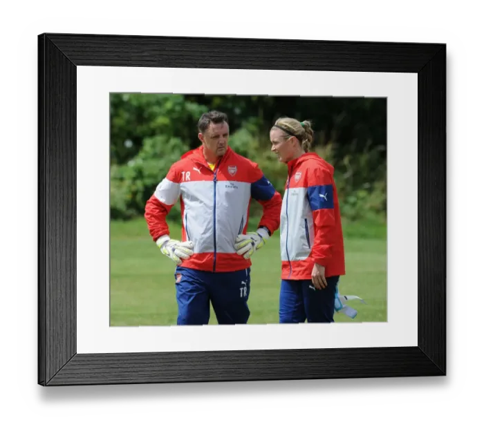 Framed Print : Arsenal Goalkeeping Coach Tony Roberts Prepares Emma Byrne Ahead of Millwall Lionesses vs Arsenal Ladies WSL Continental Cup Match