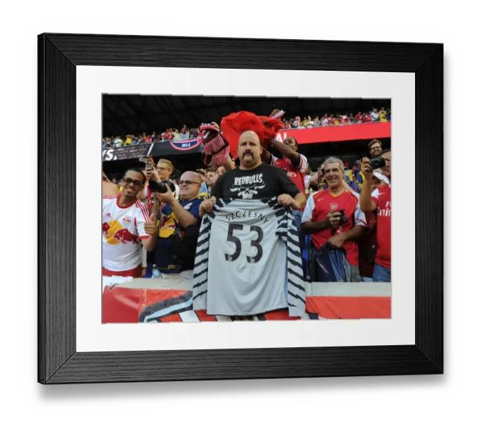 Framed Print : Arsenal Fan's Excitement: Wojciech Szczesny Jersey Signing at New York Red Bulls Match