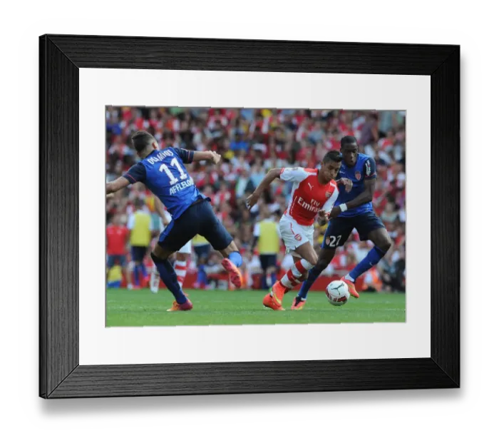Framed Print : Clash of Stars: Sanchez vs. Kondogbia, Ocampos - Arsenal vs. AS Monaco, Emirates Cup 2014